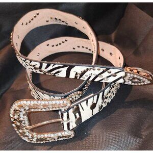 BNWT Nocona Western Bling Zebra Print Rhinestone Studded Buckle Belt Womens Larg